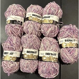 Bernat Calico Yarn Raspberry 7 Skeins Lot 5671 Cotton Blend 50 Gram NEW